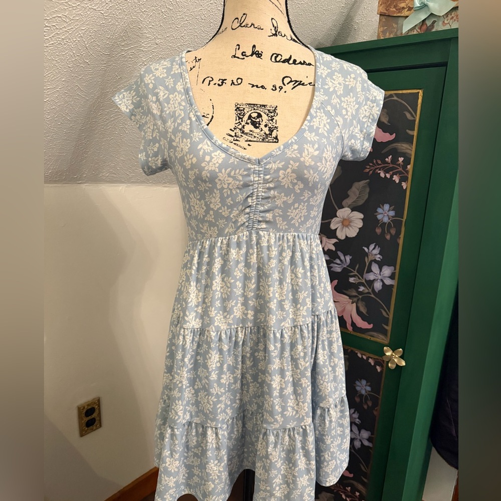 Light Blue Tiered Floral Dress